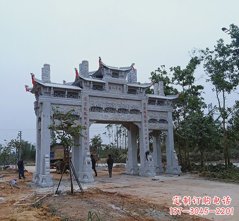 太原石材浮雕墙 仿古牌坊