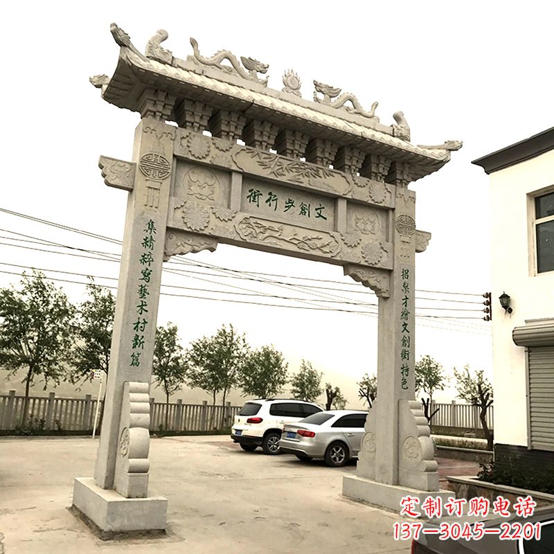 太原欣赏古老石材牌坊雕塑