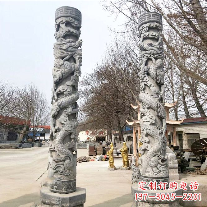 太原中领雕塑传统工艺制作精美石雕盘龙柱