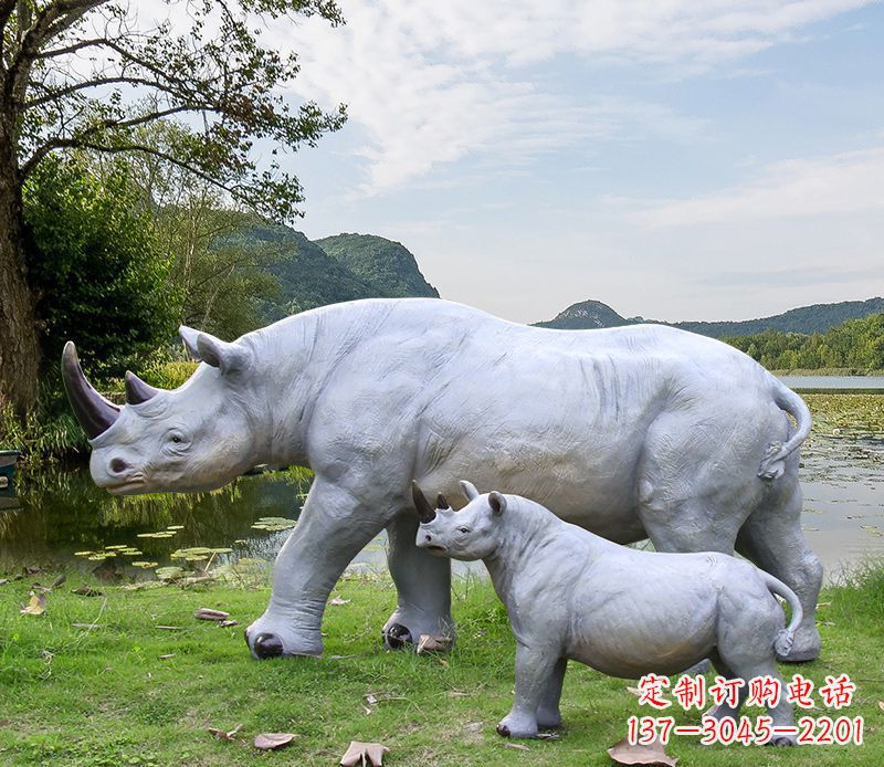 太原石雕犀牛母子雕塑