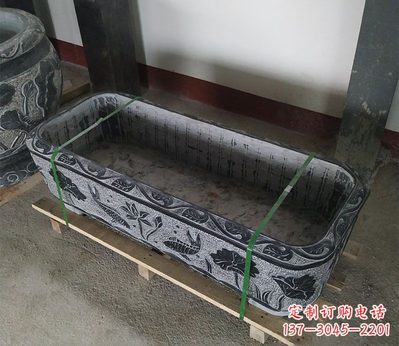 太原石浮雕鱼缸仿古鱼缸石雕