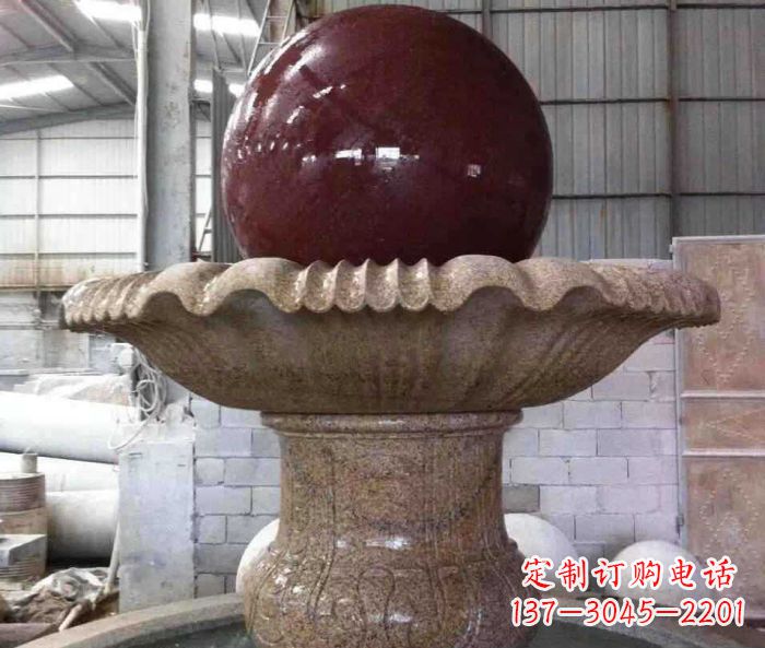 太原石来运转小型风水球喷泉石雕 (2)
