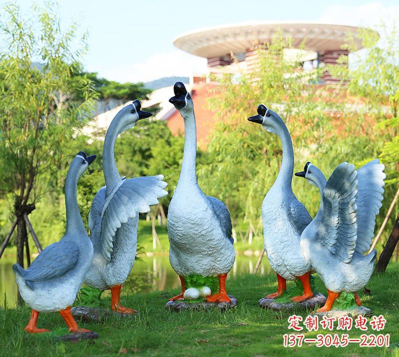 太原树脂工艺品玻璃钢雕塑商场美陈户外园林景观装饰品仿真动物鹅摆件