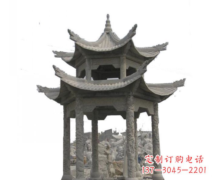 太原双层仿古石雕凉亭 (2)
