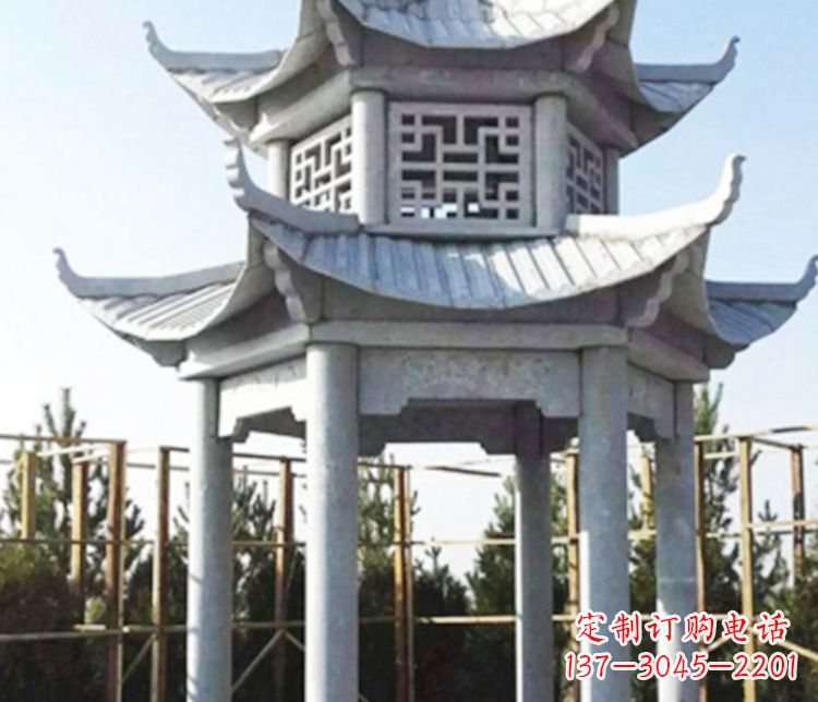 太原双层仿古石凉亭石雕_2
