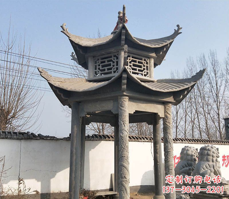 太原双层户外凉亭石雕 (2)