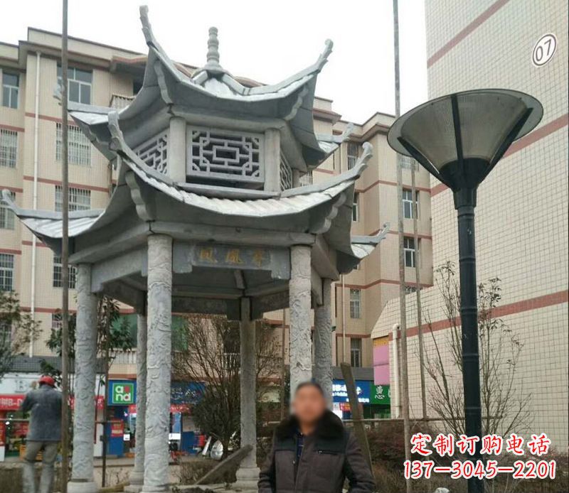 太原双层六角凉亭石雕