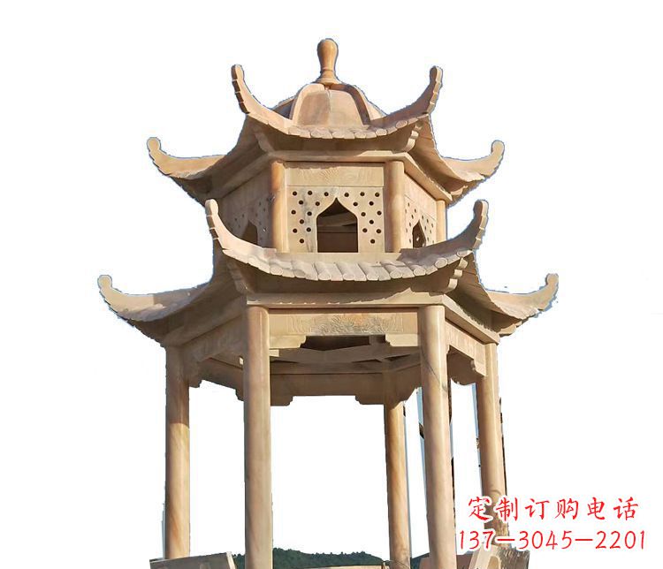 太原双层晚霞红凉亭石雕 (2)