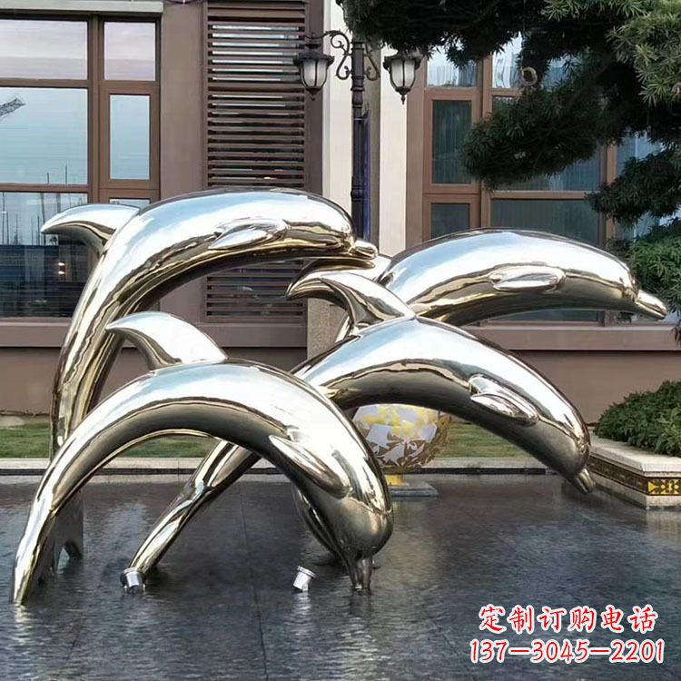 太原水景不锈钢海豚雕塑-城市广场创意动物雕塑