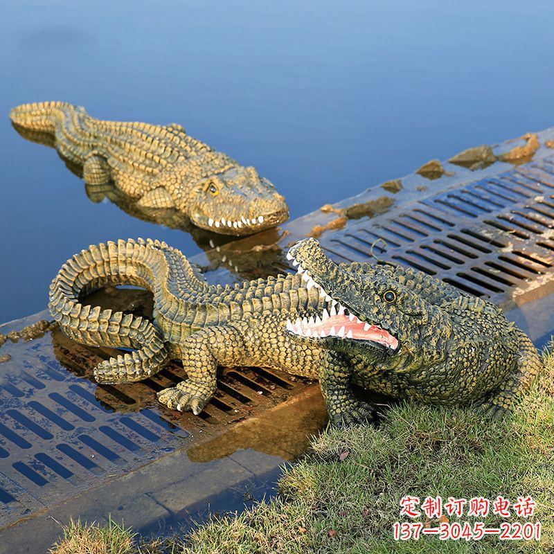 太原水塘动物摆件玻璃钢仿真鳄鱼