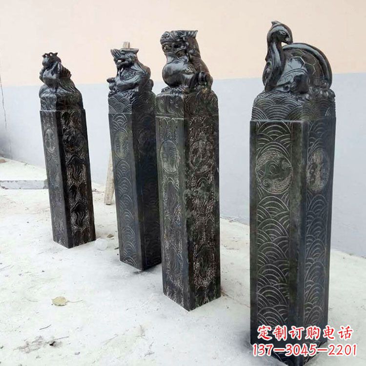 太原四方神兽青石仿古栓马柱