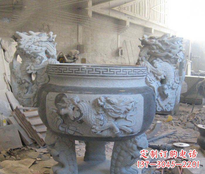 太原寺庙景观龙头水缸石雕