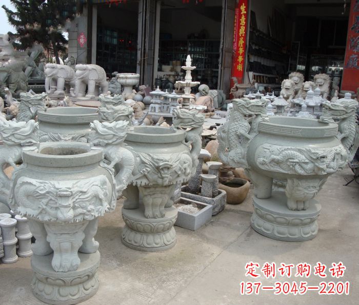 太原寺庙景观龙头石雕水缸