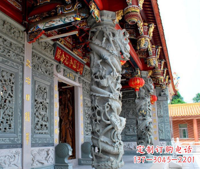 太原寺庙景观龙柱石雕