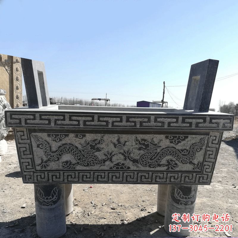 太原寺庙墓地祭祀四足方鼎,青石仿古石雕香炉