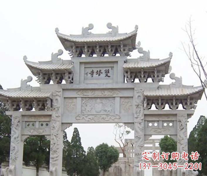 太原寺庙三门牌坊石雕 (2)