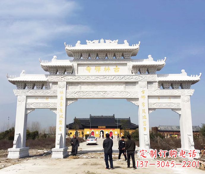 太原寺庙三门五楼石牌坊石雕_2