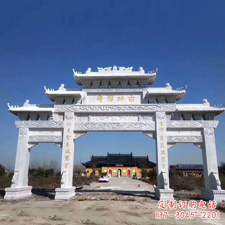 太原寺院大门汉白玉石雕牌楼