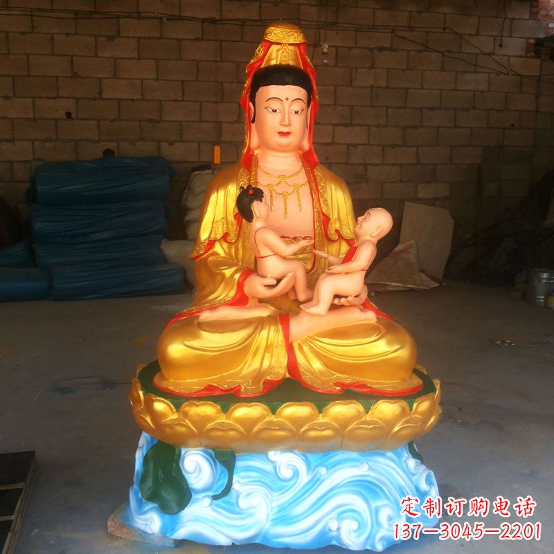 太原送子观音彩绘漆金雕塑