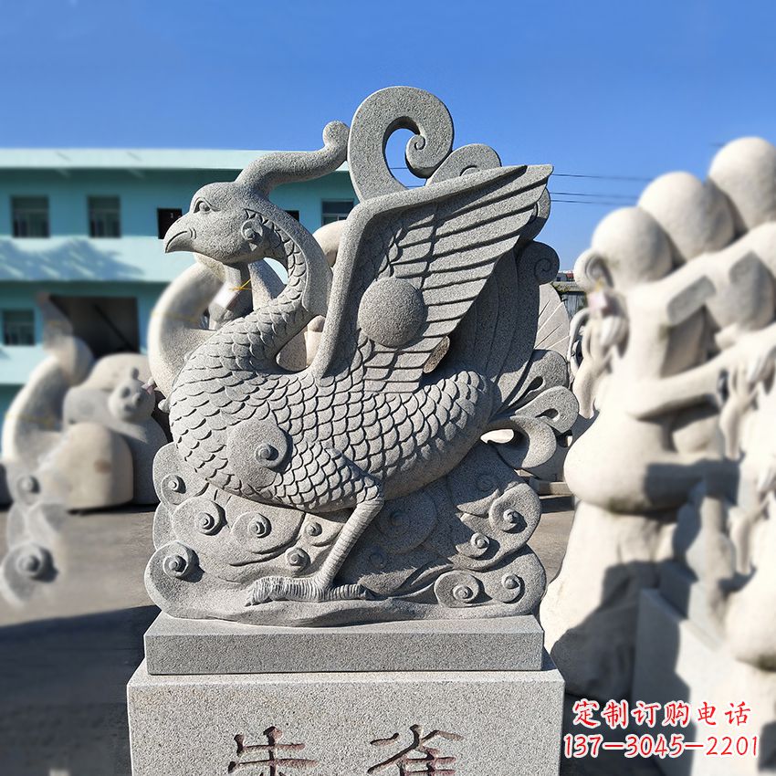 太原天之四灵之朱雀神鸟砂岩石雕塑