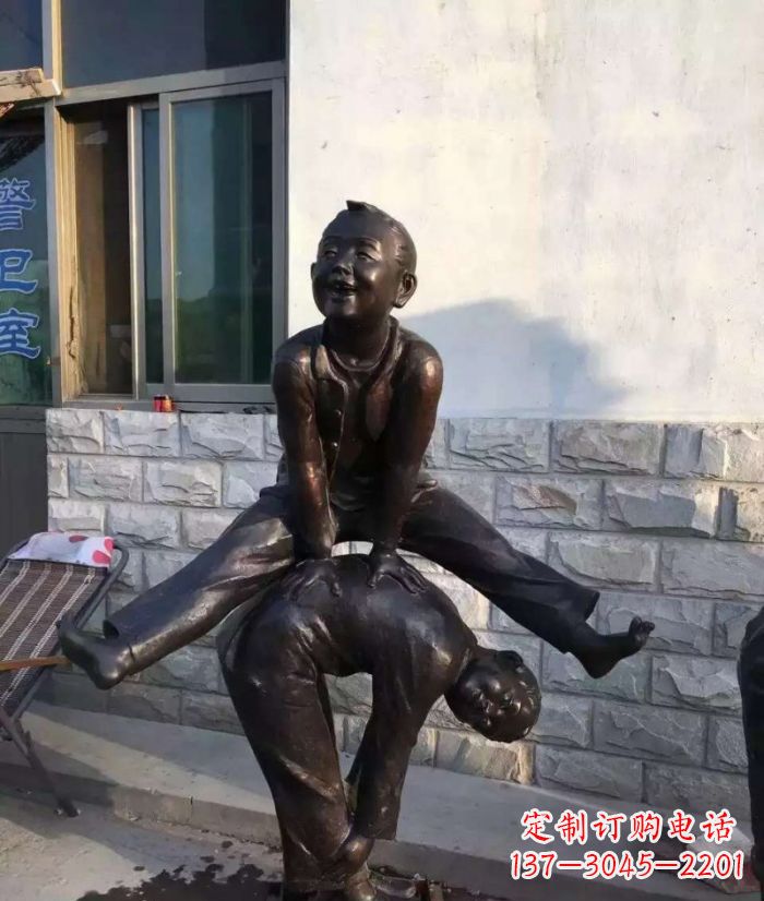 太原跳马儿童铜雕 (2)
