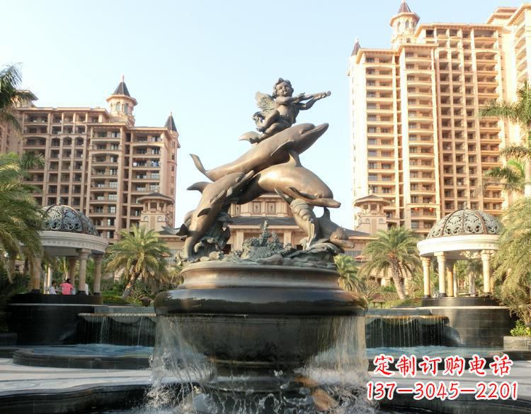 太原跳跃的海豚和小天使喷泉铜雕