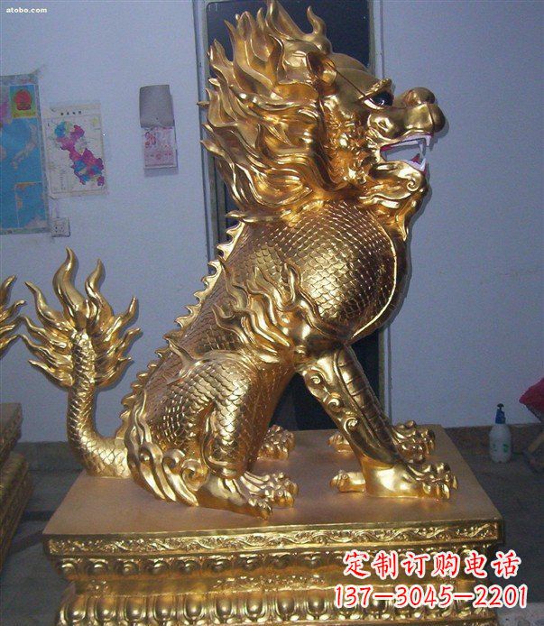 太原贴金麒麟招财神兽铜雕