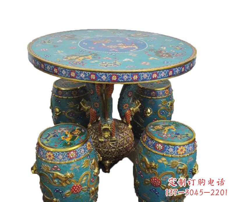 太原铜雕彩绘小象圆桌景观摆件
