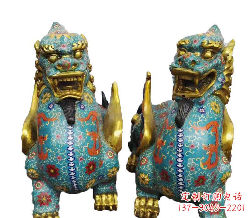 太原铜雕彩绘镇宅麒麟雕塑摆件