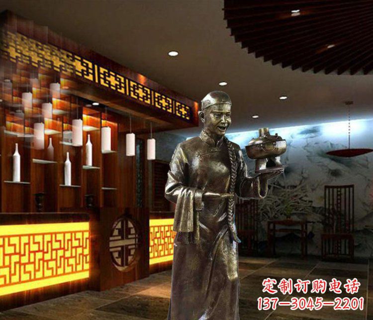 太原铜雕店小二小品人物雕塑