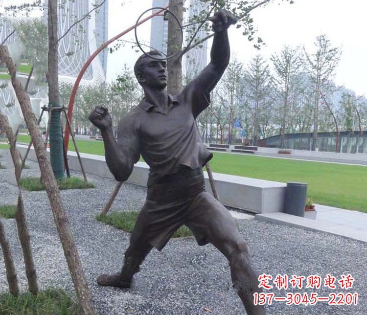 太原铜雕户外公园打羽毛球运动人物摆件