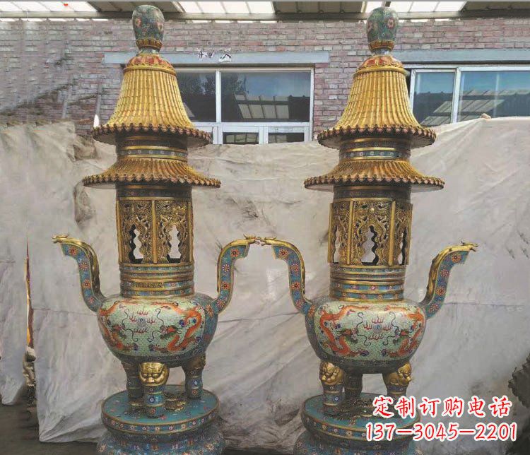 太原铜雕景泰蓝香炉雕塑摆件