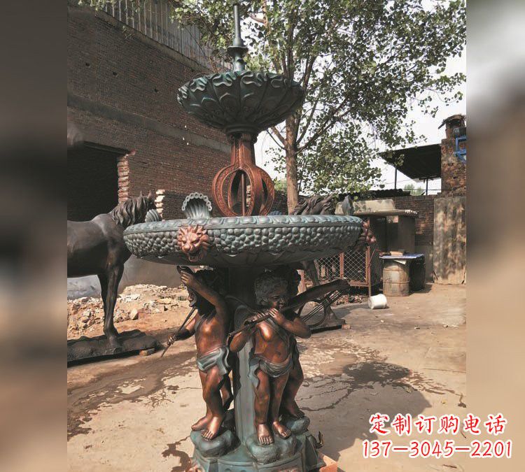 太原铜雕双层西方儿童喷泉