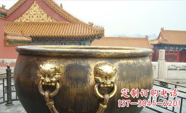 太原铜雕水缸寺庙景观雕塑 (2)
