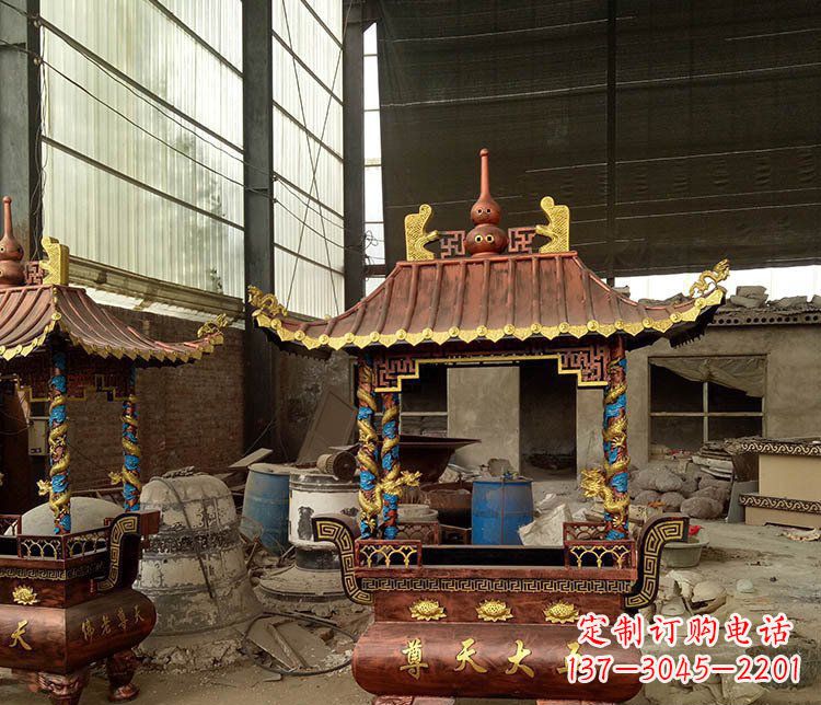 太原铜雕小型寺庙香炉摆件