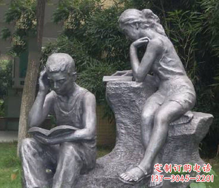 太原铜雕校园读书学生摆件