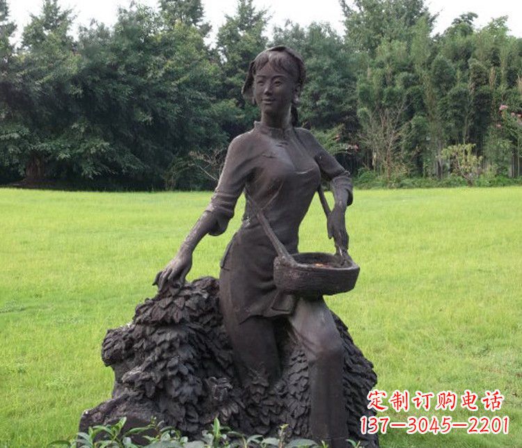 太原铜雕园林采茶女孩人物雕塑