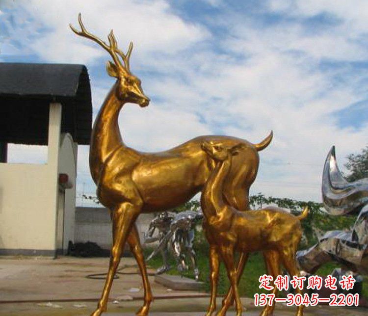 太原铜雕园林动物母子鹿雕塑