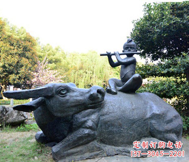太原铜雕园林牧童骑牛景观摆件