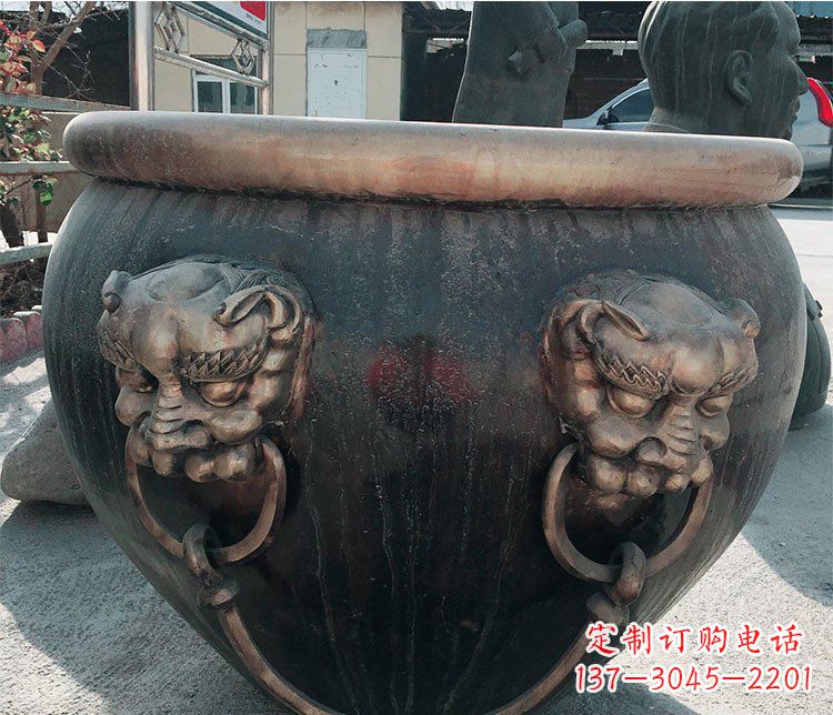 太原铜雕圆形荷花水缸雕塑 (6)