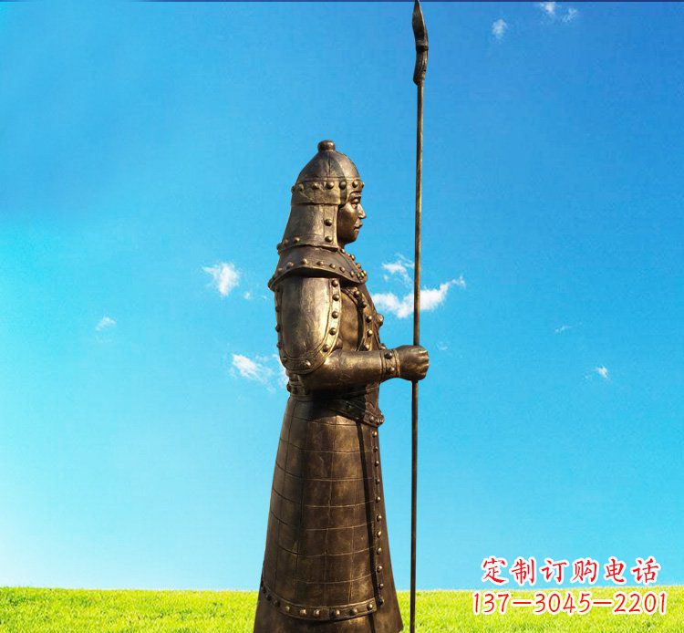 太原铜雕战士站岗古代人物雕塑