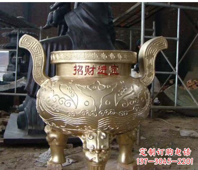 太原铜雕招财进宝圆形香炉