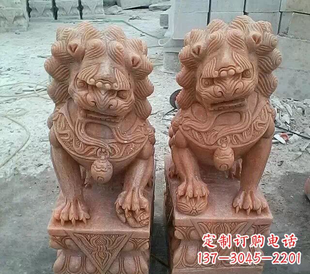 太原晚霞红传统狮子石雕