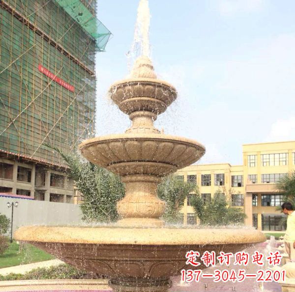 太原晚霞红大型多层喷泉石雕