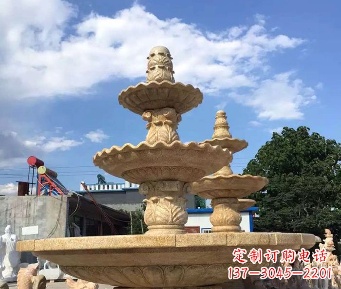 太原晚霞红多层喷泉石雕