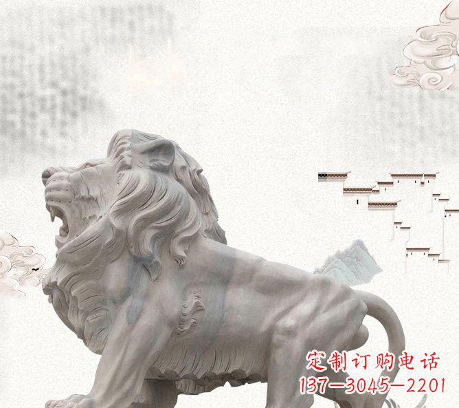 太原晚霞红公园动物仿真狮子石雕