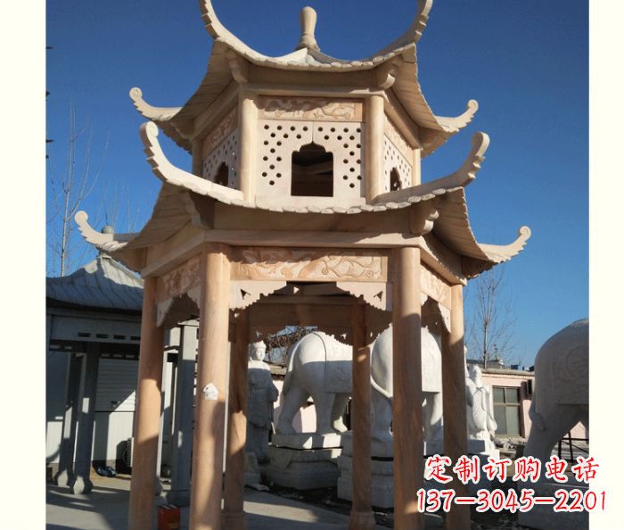 太原晚霞红公园双层六角凉亭石雕 (2)