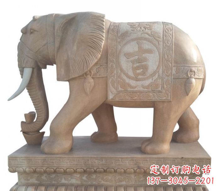 太原晚霞红吉祥如意大象石雕 (4)