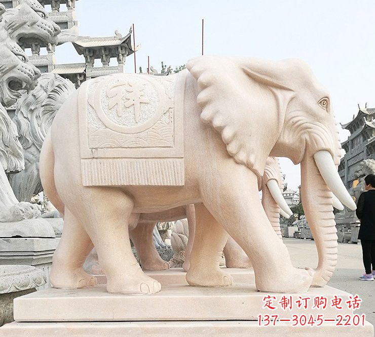 太原晚霞红吉祥如意大象石雕
