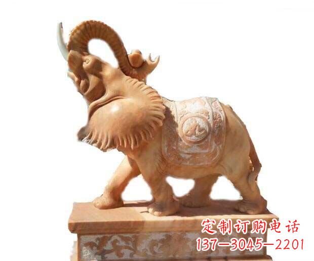 太原晚霞红吉祥如意象鼻朝天的大象石雕